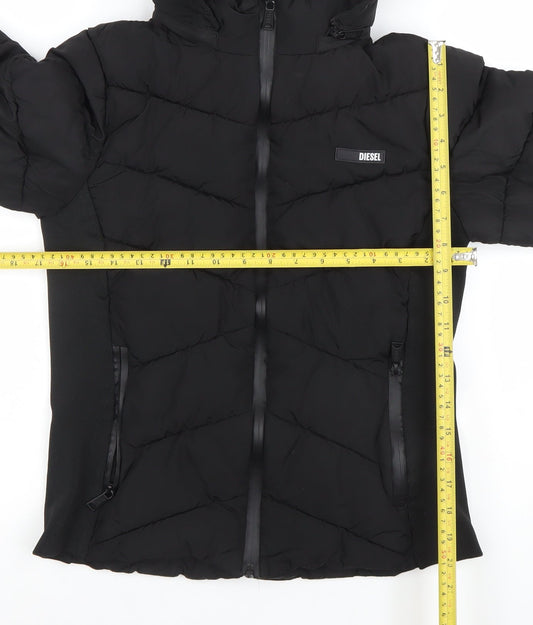 Diesel Women's Black XS Puffer Jacket Hooded Quilted Winter Coat
