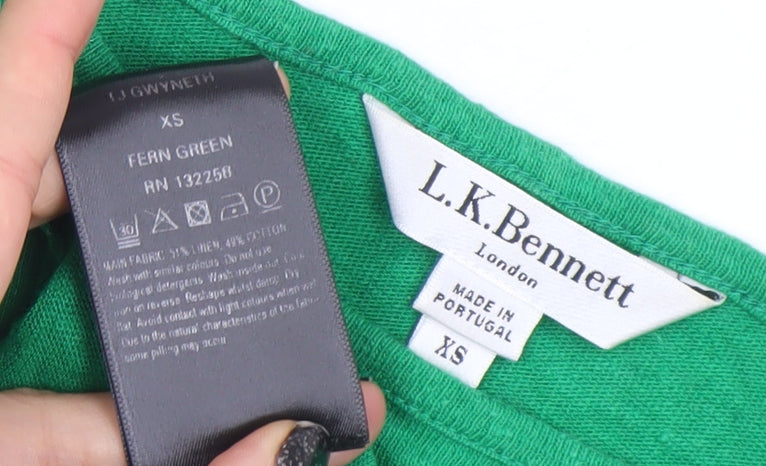 Brand and care label for L.K. Bennett Women’s Green Flutter Sleeve Cotton Blend T-Shirt XS