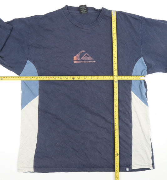 Quiksilver Men's Blue Long Sleeve Colourblock Cotton T-Shirt Size L