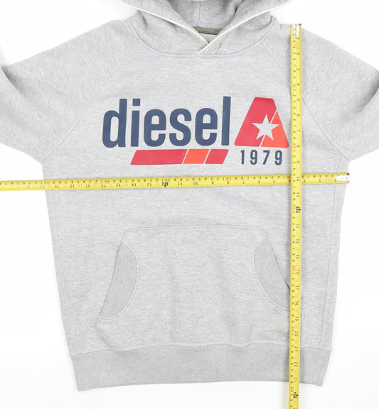 Diesel Mens Grey Pullover Hoodie XS Logo Graphic Sweatshirt
