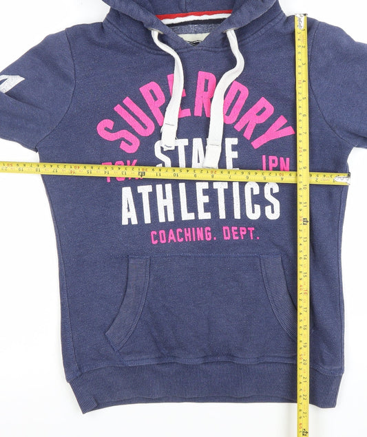 Superdry Women Blue Pullover Hoodie Small Athletic Graphic Print