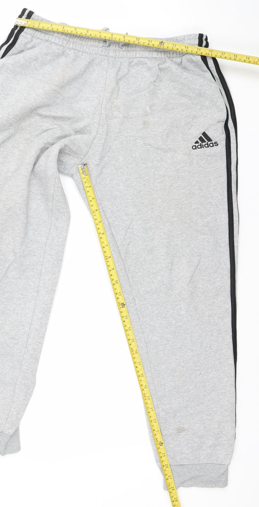 Adidas Men’s Grey L Sweatpants Joggers in Fleece with Side Stripes