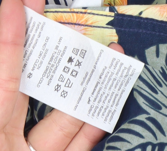 Jack & Jones Men’s Blue Hawaiian Floral Short Sleeve Button-Up Vacay Shirt M