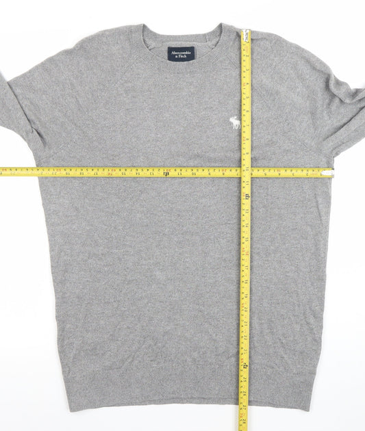 Abercrombie & Fitch Men's Grey Cotton Crew Neck Pullover Jumper L