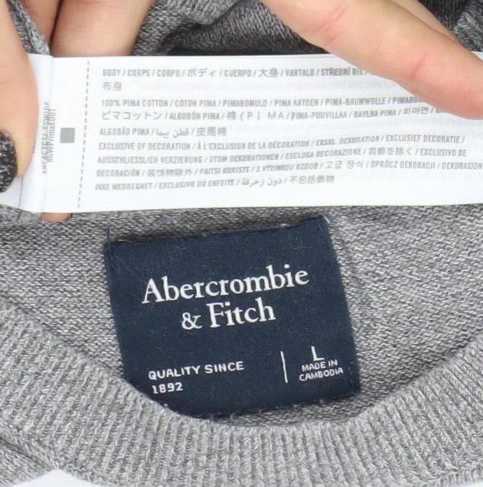 Abercrombie & Fitch Men's Grey Cotton Crew Neck Pullover Jumper L