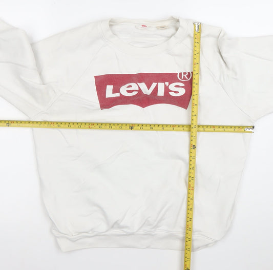 Levi's Women's White Logo Crew Neck Cotton Sweatshirt Size M