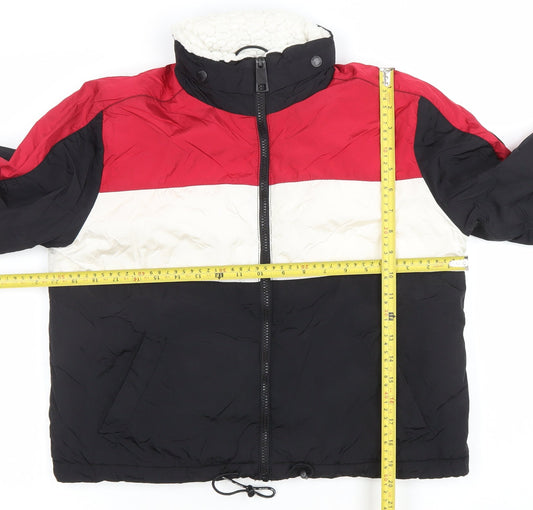 Hollister Women’s Red White Black Puffer Jacket Size S Winter Nylon
