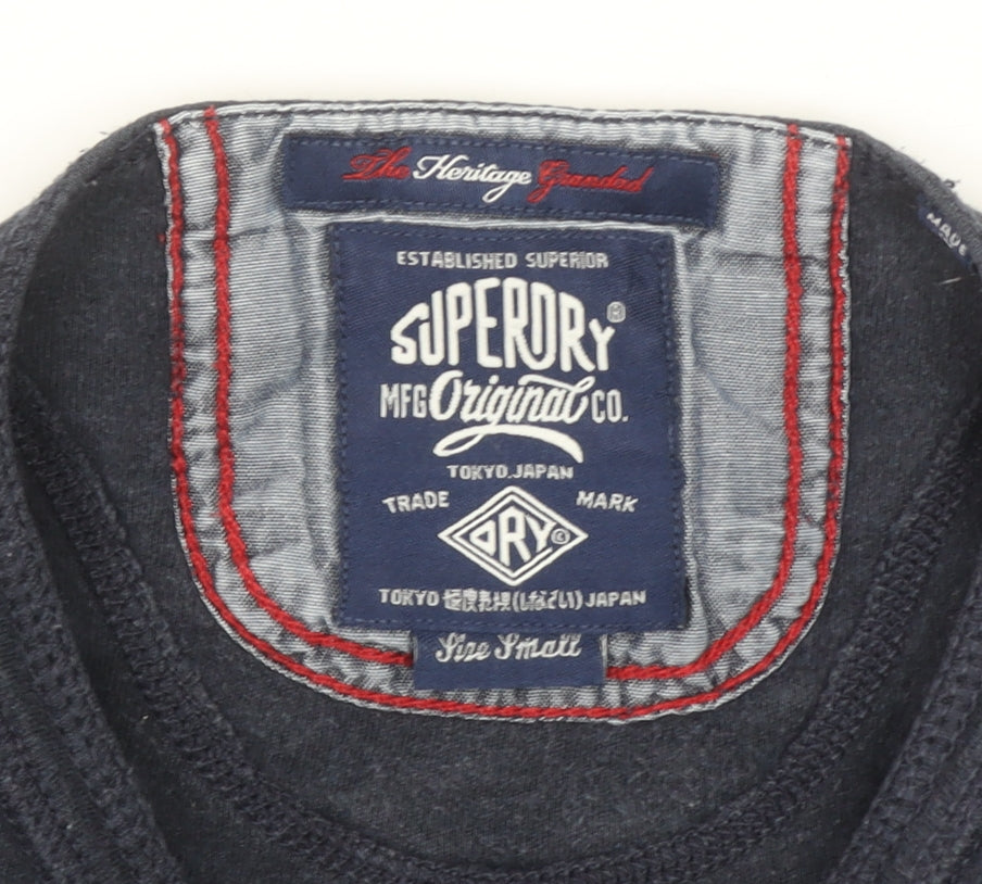 Superdry Men's Blue Long Sleeve Henley T-Shirt Size S