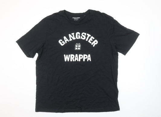 Mens UK Size XL JACK & JONES Black Cotton T-Shirt