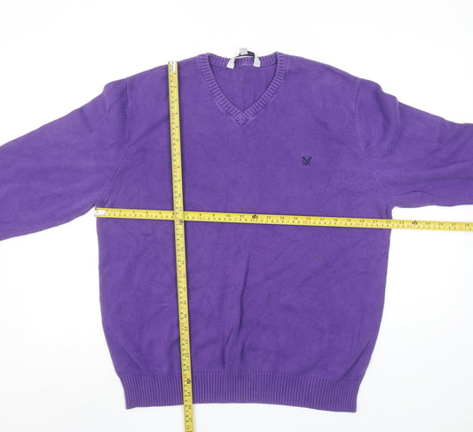 Crew Clothing Co. Men's Purple Cotton V-Neck Jumper L