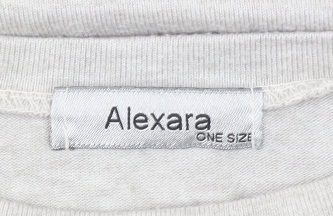Brand and care label for Alexara women’s grey long sleeve basic cotton t-shirt one size