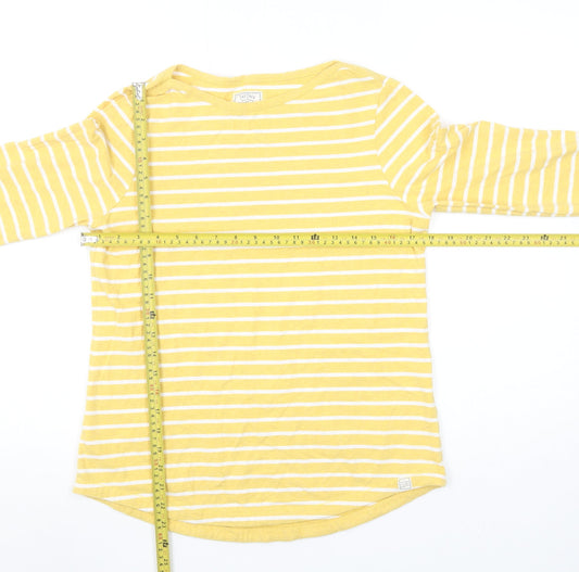 Fat Face Women Yellow Striped Long Sleeve Breton Cotton Top UK 10