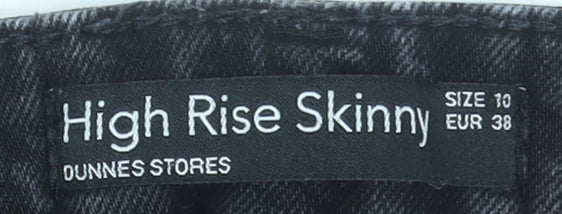 Brand and care label for Dunnes Women’s Black High Rise Skinny Jeans, size UK 10
