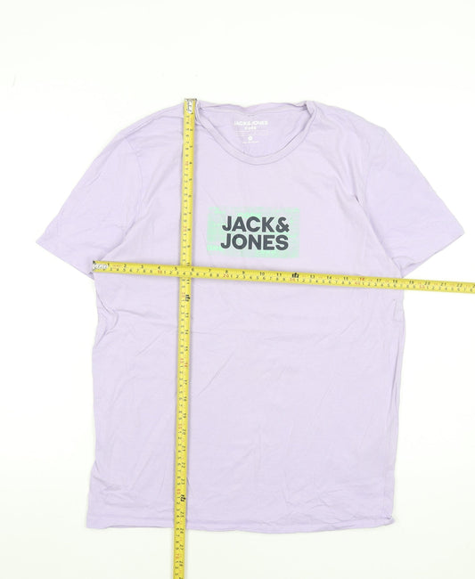 Jack & Jones Men's Lilac Cotton Graphic Print T-Shirt Medium