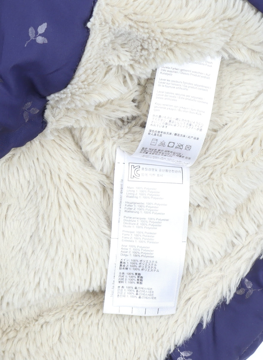 Joules Girls Blue 7-8 Years Hooded Puffer Coat with Faux Fur Trim