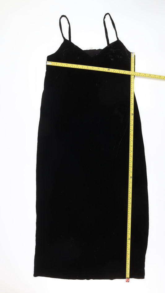 Boden Women Black Velvet Slip Dress Size 14 Knee Length Elegant V Neck