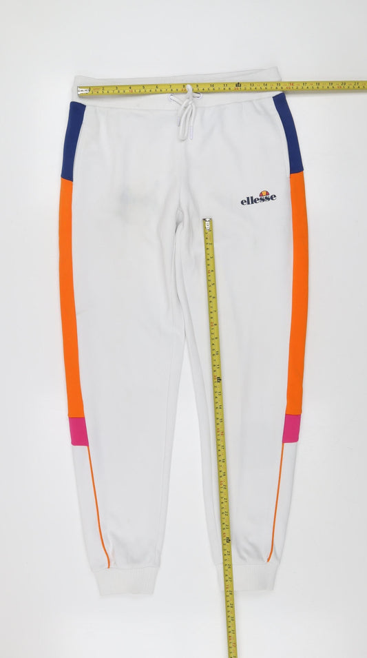 Ellesse Womens White Jogger Trousers Size 10 Colourblock Polyester Gym Pants