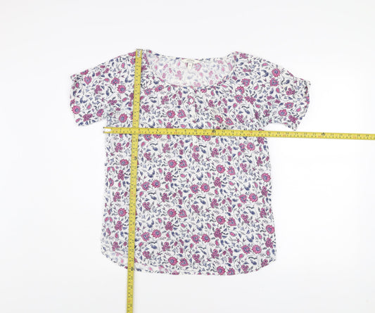 FatFace Women’s Ivory Floral Cotton Tunic Blouse Size 10 Short Sleeve