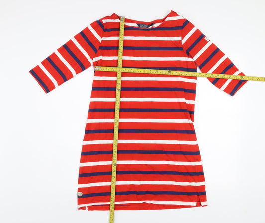 Regatta Women Red Striped T-Shirt Dress Size 12 3/4 Sleeve Cotton