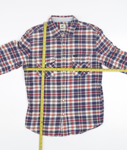 Lee Men's Blue Red Checked Flannel Button-Up Western Shirt M
