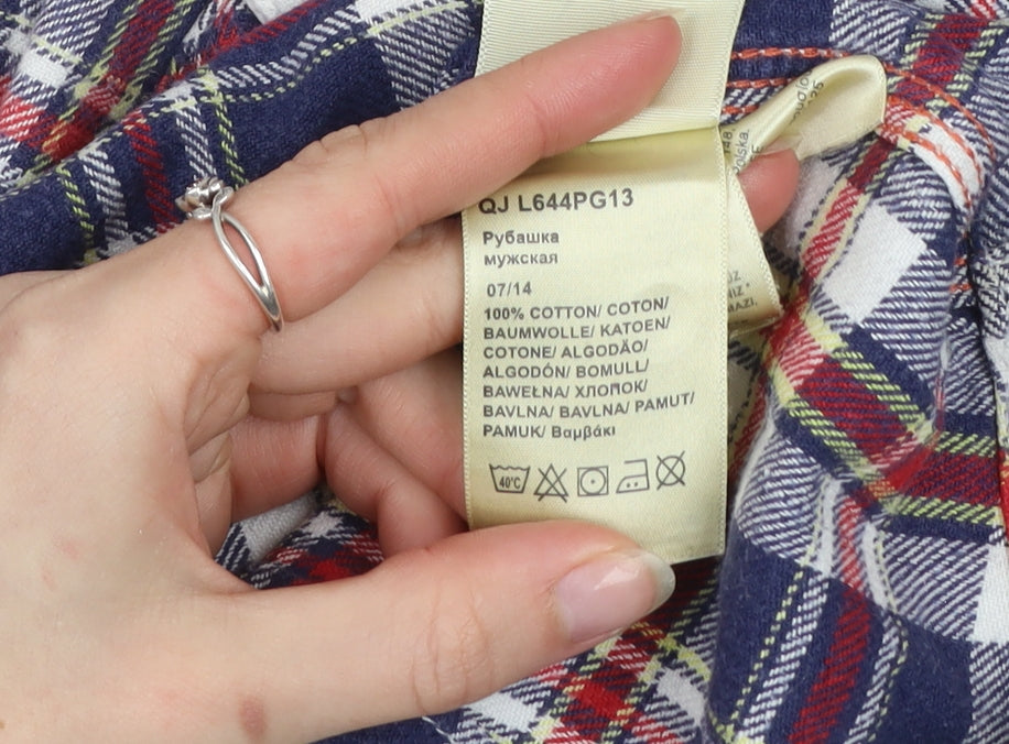 Lee Men's Blue Red Checked Flannel Button-Up Western Shirt M