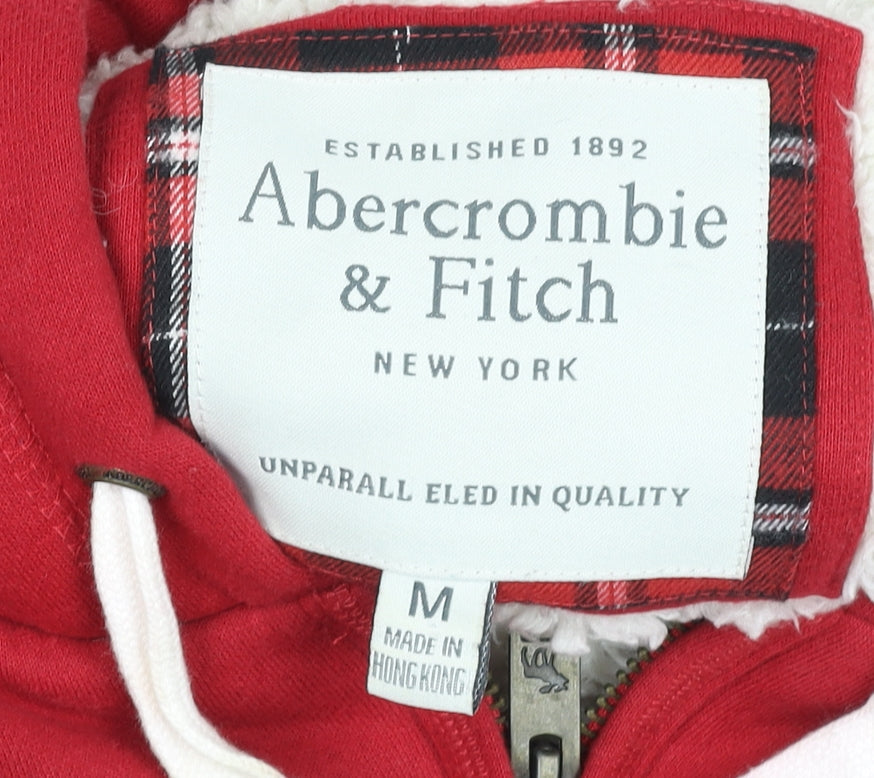 Abercrombie & Fitch Women Red Full Zip Hooded Sweatshirt M Fleece Lined