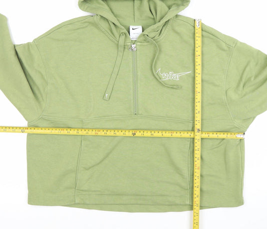 Nike Women Green Dri-Fit 1/2 Zip Hoodie L Cotton Blend