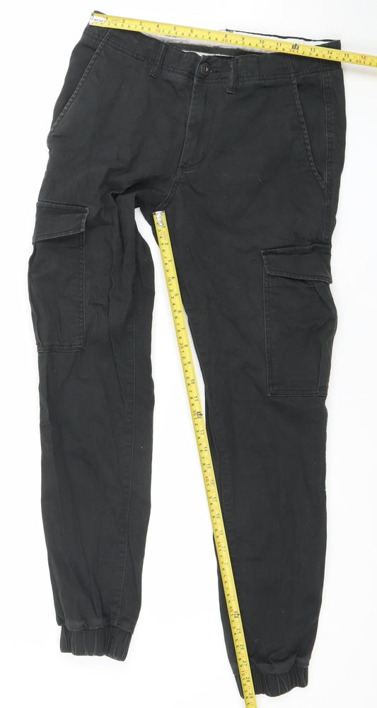 Jack & Jones Mens Black Cargo Trousers S Regular Fit Cotton