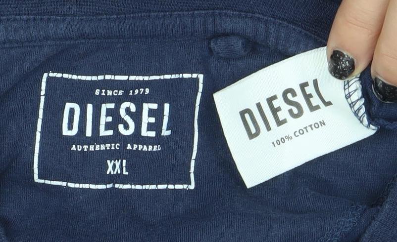 Diesel Men's Blue 2XL Cotton Crew Neck Short Sleeve T-Shirt