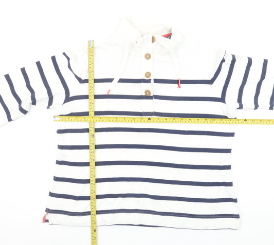 Joules Women White Navy Striped Henley Sweatshirt UK 16 Cotton Nautical