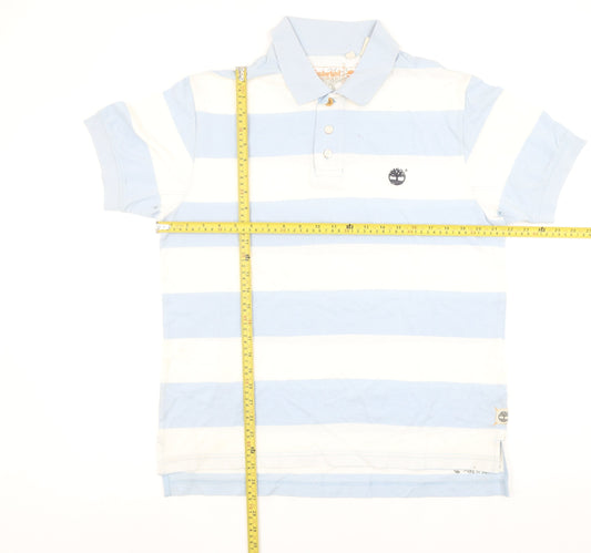 Timberland Men's Blue Striped Cotton Polo Shirt Size M