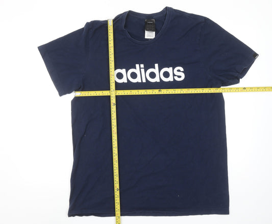 Adidas Men's Blue Large Cotton Crew Neck Sports T-Shirt