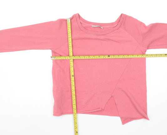 AllSaints Women Pink Pullover Sweatshirt Medium 100% Cotton Asymmetric Hem