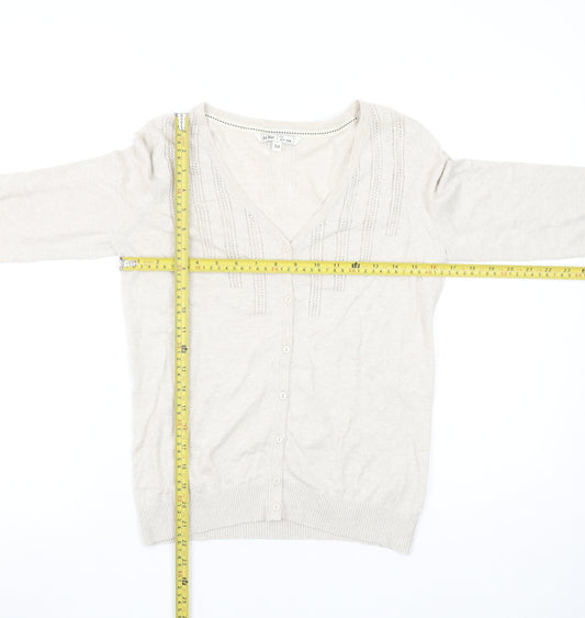 Fat Face Womens Beige Cotton V-Neck Button Cardigan Size 10