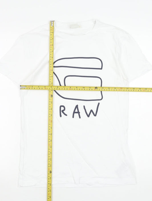 G-Star RAW Men's White Cotton Graphic Logo T-Shirt Size S