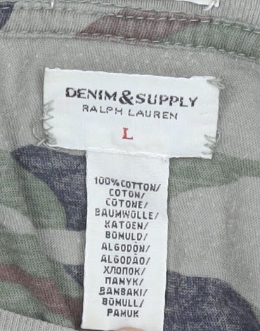 Ralph Lauren Women's Green Camouflage Skull Print Cotton T-Shirt Size L