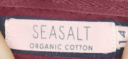 Seasalt Women Multicoloured Size 14 Long Sleeve Striped Cotton T-Shirt