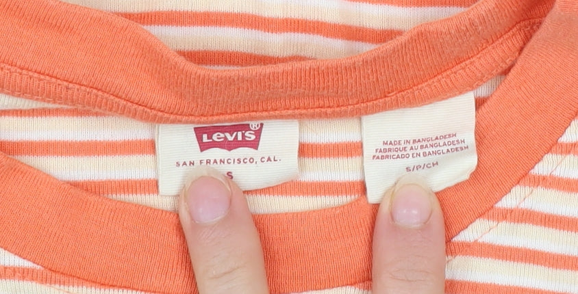 Levi's Women's Orange Striped Ringer Cotton T-Shirt Size S