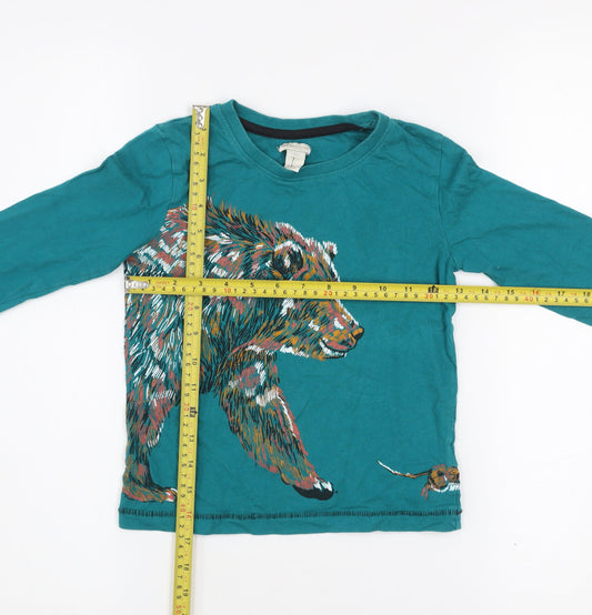 Monsoon Girls Green Long Sleeve Bear Print Cotton T-Shirt 5-6 Years