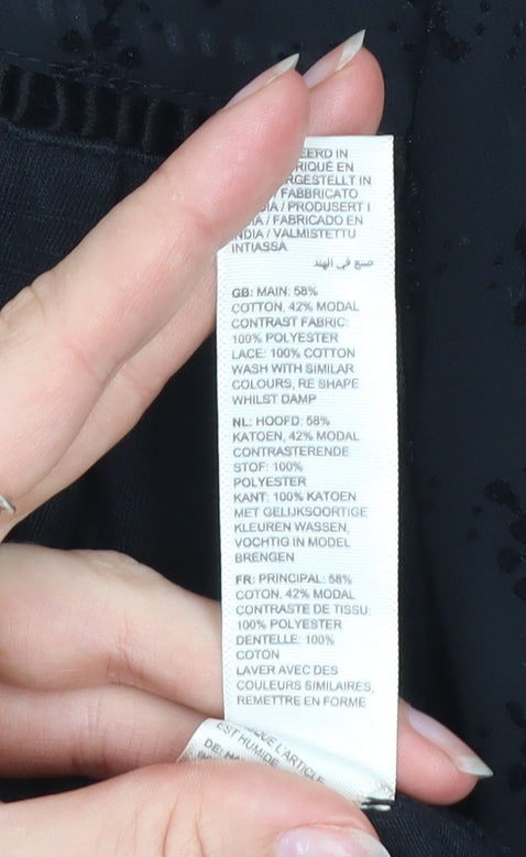 Fat Face Women's Black Cotton Blend Long Sleeve Tunic Blouse UK 10