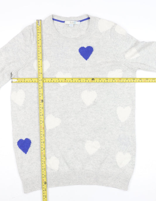 Boden Womens Grey Heart Knit Jumper Size M Crew Neck Wool Blend
