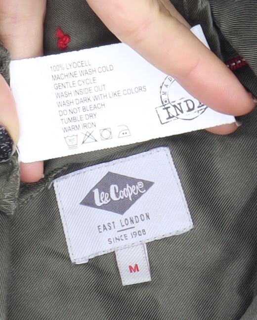 Brand and care label for Lee Cooper Men's Green Long Sleeve Button-Up Casual Shirt M