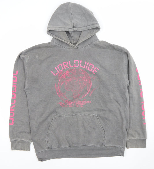 PrettyLittleThing Women's Grey S Pullover Hoodie with Worldwide Print