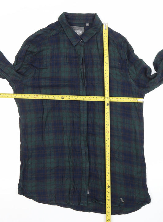 Superdry Men Green Blue Plaid Button-Up Shirt Size S Viscose
