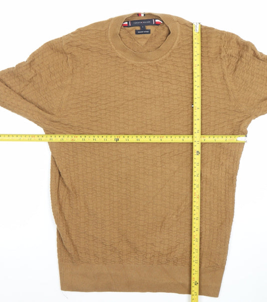 Tommy Hilfiger Men Brown Small Cable-Knit Cotton Crew Neck Jumper