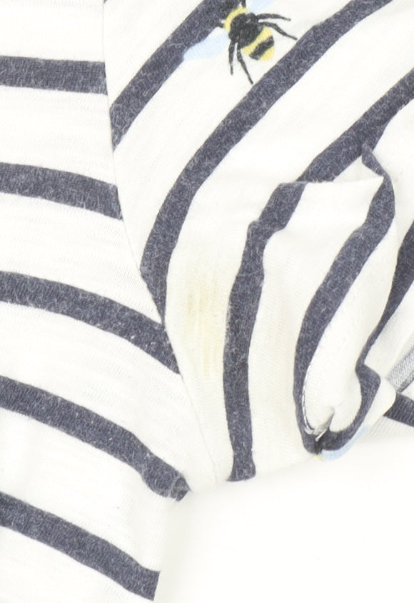 Joules Women's White Striped Bee Embroidered Cotton T-Shirt UK 8