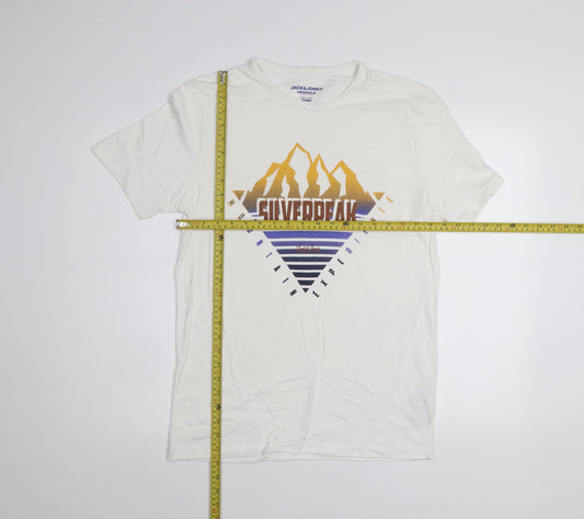 Jack & Jones Men's White Regular Fit Mountain Graphic T-Shirt M
