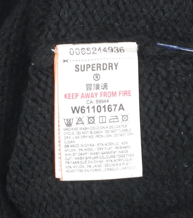 Superdry Womens Black Size 10 High Neck 1/4 Zip Knit Jumper