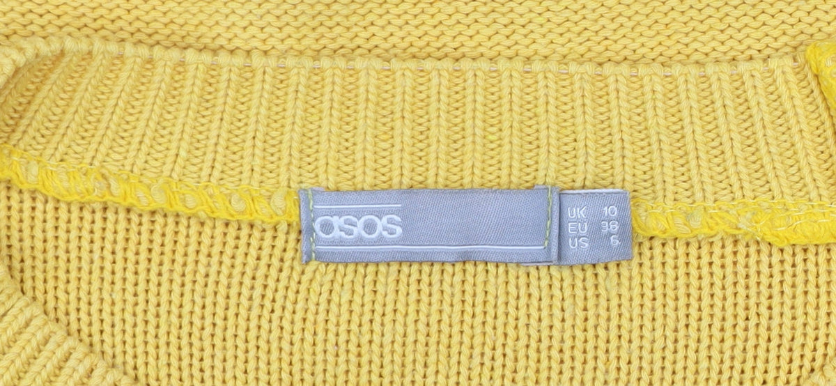 Brand and care label for ASOS Women Yellow Knit Jumper UK 10 Crew Neck Relaxed Fit