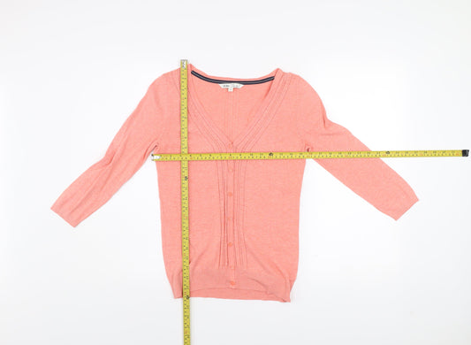 Fat Face Women's Coral Button Cardigan Size 8 V-Neck Lightweight Knit